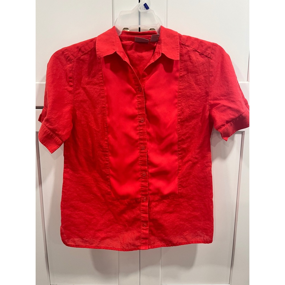 Chicos Short Sleeve Button Down Shirt Mixed Media Blouse Size 0 Small